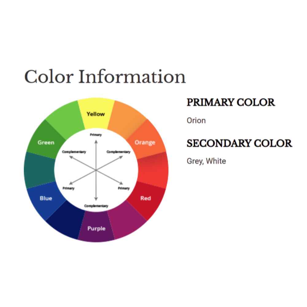 A color wheel graphic identifies the Couristan Castille Indoor/Outdoor Rug - Canvas/Orion's primary color as Orion, with secondary tones of grey and white