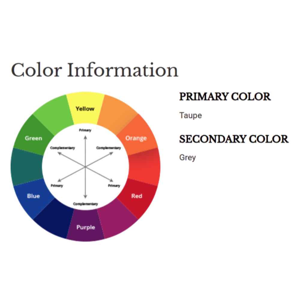 A color wheel graphic labels taupe as the primary and grey as the secondary shade for the Couristan Cape Indoor/Outdoor Rug - Shallows/Taupe-Grey