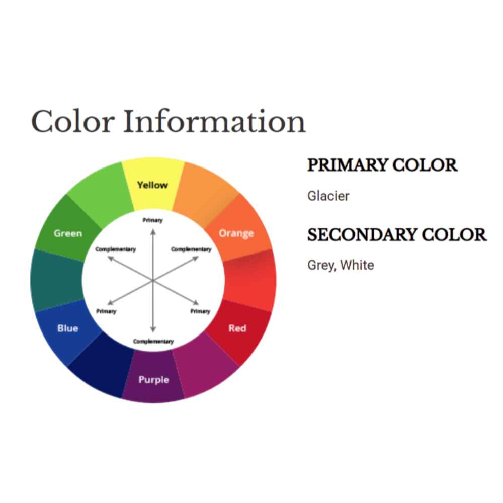 A color wheel graphic lists glacier as the primary color and grey and white as secondary for the Couristan Castille Indoor/Outdoor Rug - Canvas/Glacier