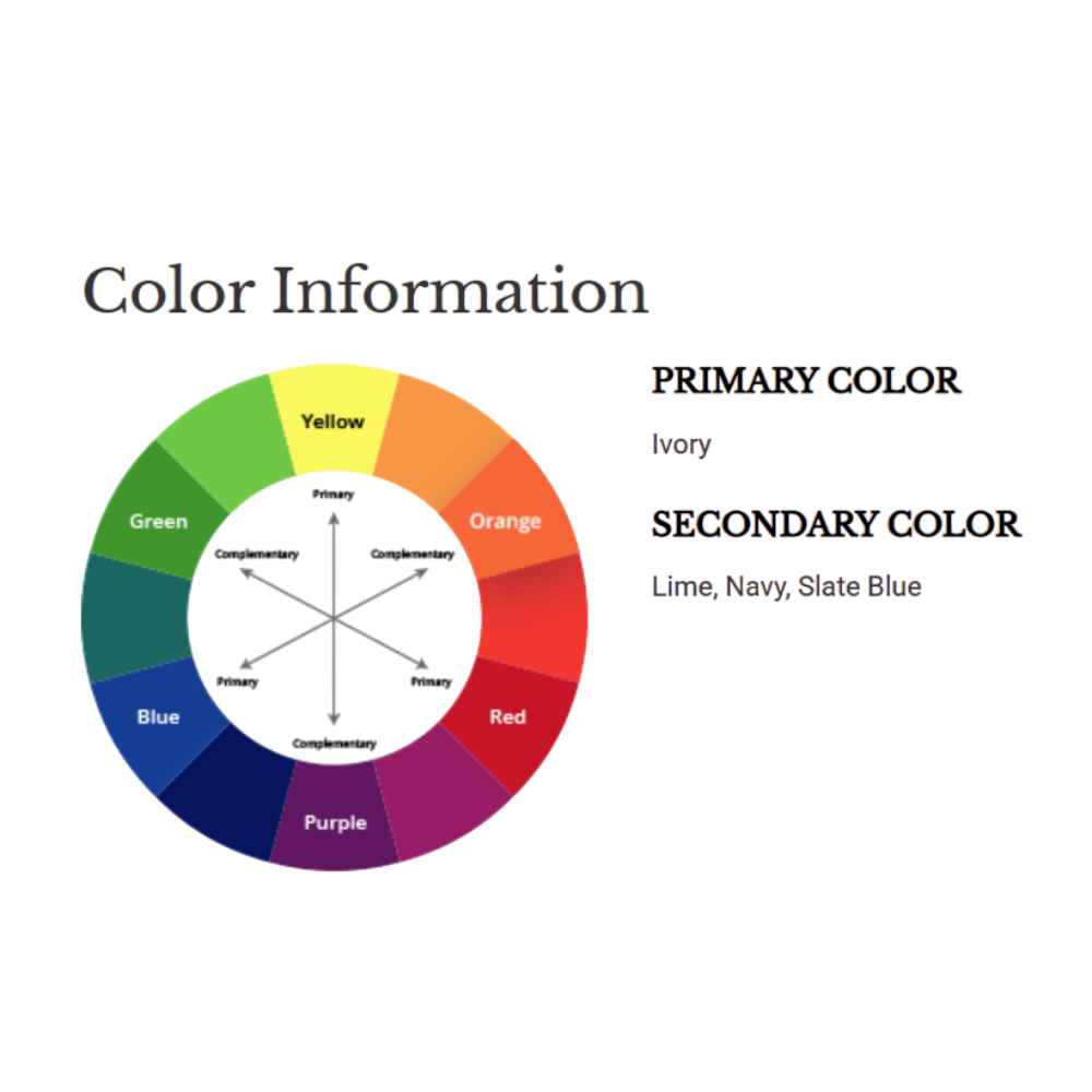 A color wheel highlights that the Couristan Covington Indoor/Outdoor Rug - Pegasus/Ivory-Navy-Lime uses ivory as the primary color and navy, lime, and slate blue as secondary colors