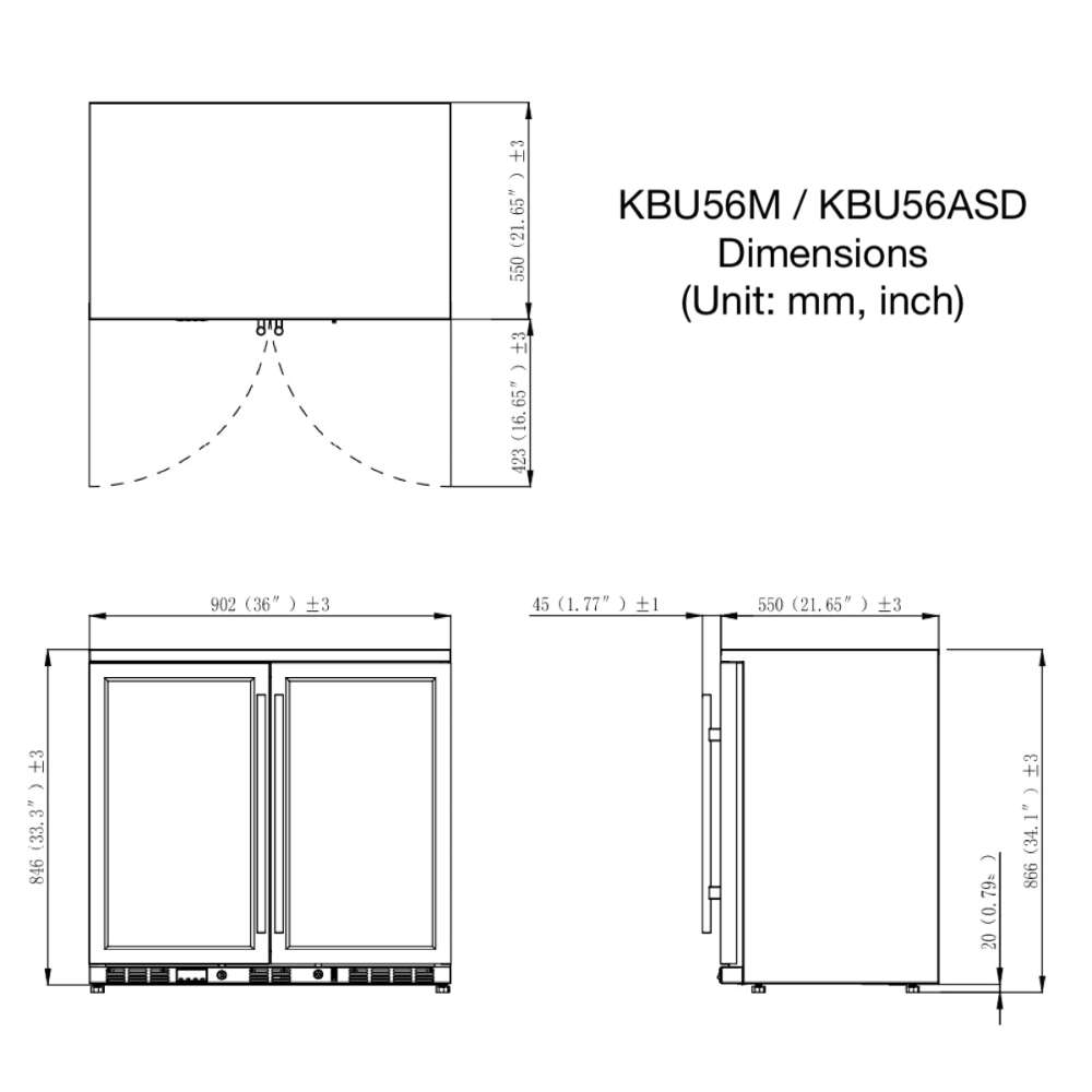 KingsBottle 36 Inch Heating Glass 2 Door Built In Beverage Fridge-Freedom Room