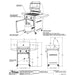 A detailed technical drawing of the Alfresco Grills American Eagle 26” Cart Grill, 2 Burner, showcasing its dimensions, components, and gas tank placement