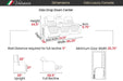 A diagram of the Valencia Oslo Luxury Console Edition Home Theater Seating provides its dimensions, wall clearance, and door width requirements