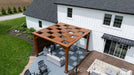 Aerial view of the Brookside Timber Frame Timber Resort Pergola reveals its unique checkerboard-style timber roof