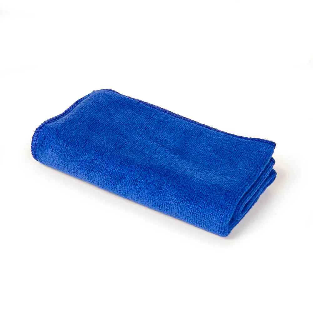 A folded blue microfiber cloth from the Crosley 5-in-1 Record Cleaning Kit is shown