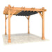 A front-side perspective of the 10 x 12 Outdoor Living Today Western Red Cedar Pergola & Canopy displays a wooden pergola structure with a partially open black canopy underneath
