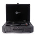 A front view of the Arkrocket Curiosity Suitcase Bluetooth Turntable (Black) with the case open and turntable ready for use