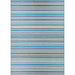 A full top-down view of the Couristan Cape Indoor/Outdoor Rug - Brockton/Cobalt-Teal clearly showcases its evenly spaced cobalt, teal, and ivory stripes