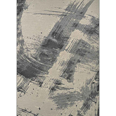 A full top-down view of the Couristan Castille Indoor/Outdoor Rug - Canvas/Glacier reveals its striking abstract artwork with dynamic glacier and grey streaks