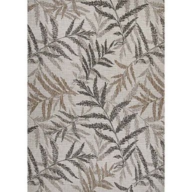 A full view of the Couristan Charm Indoor/Outdoor Rug - Kimberly/Naturals highlights the intricate, all-over leaf motif on a light neutral backdrop