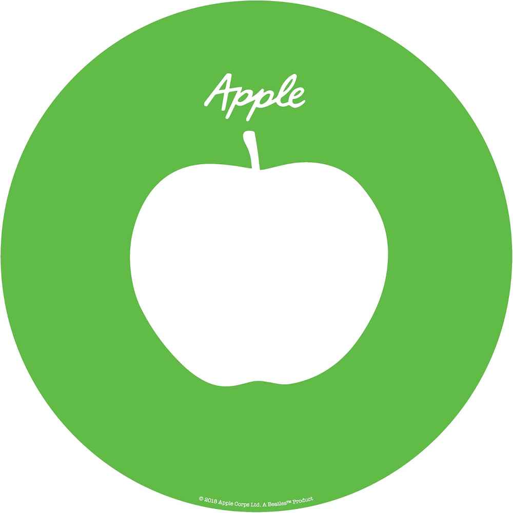 A green circular Crosley The BEATLES Platter Pad - Apple featuring a white apple outline and the word Apple in white text at the top