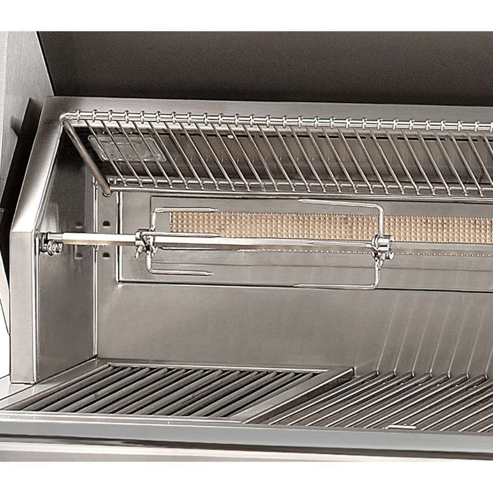 Alfresco Grills 36″ Luxury Grill Standard Cart Model includes a stainless steel rotisserie system with an infrared burner