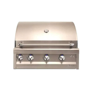 Alfresco Grills Artisan Professional 32” Built-In Grill, 3 Burner features a sleek stainless steel body with four illuminated control knobs