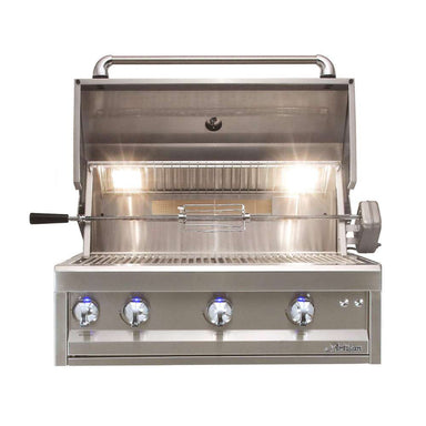 Alfresco Grills Artisan Professional 32” Built-In Grill, 3 Burner is shown with its lid open