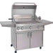 Alfresco Grills Artisan Professional 32” Cart Grill, 3 Burner with its hood open, revealing the spacious grilling surface and heavy-duty grates