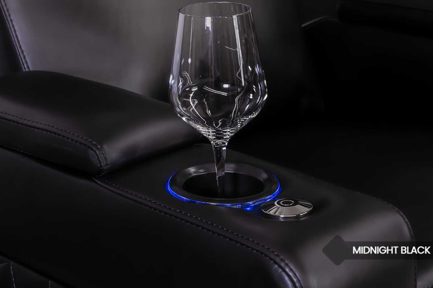 A lighted cup holder in the Valencia Zurich Home Theater Seating