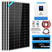 All-in-one system view of the Sun Gold Power 3000W 24V 120V 5.12KWH Lithium Battery 800W Solar Panel Off-Grid Solar Kit including inverter, batteries, solar panels, cables, and accessories