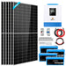 All-in-one system view of the Sun Gold Power 5000W 48V 120V 10.24KWH Lithium Battery 2700W Solar Panel Off-Grid Solar Kit including inverter, batteries, solar panels, cables, and accessories