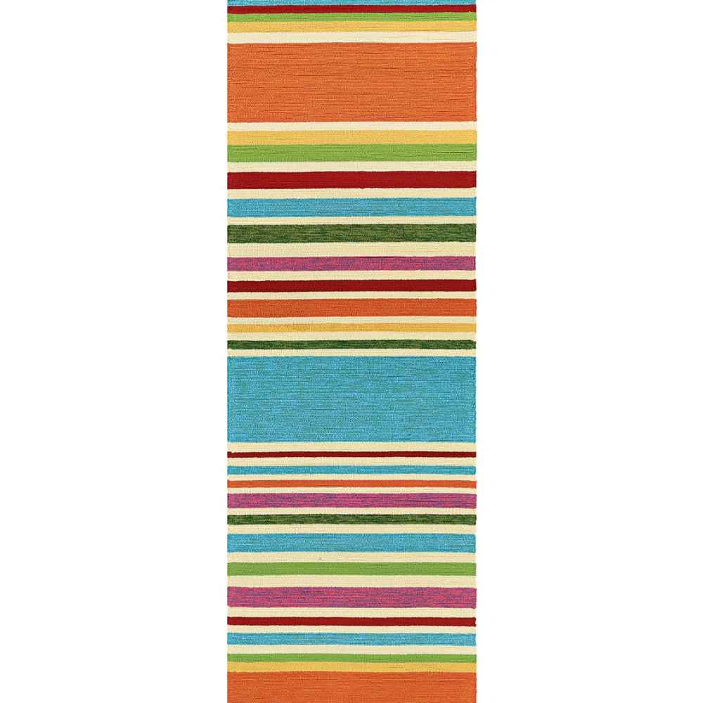 A long 2'6" x 8'6" Runner version of the Couristan Covington Indoor/Outdoor Rug - Sherbet Stripe/Multi presents its playful stripes in a runner format