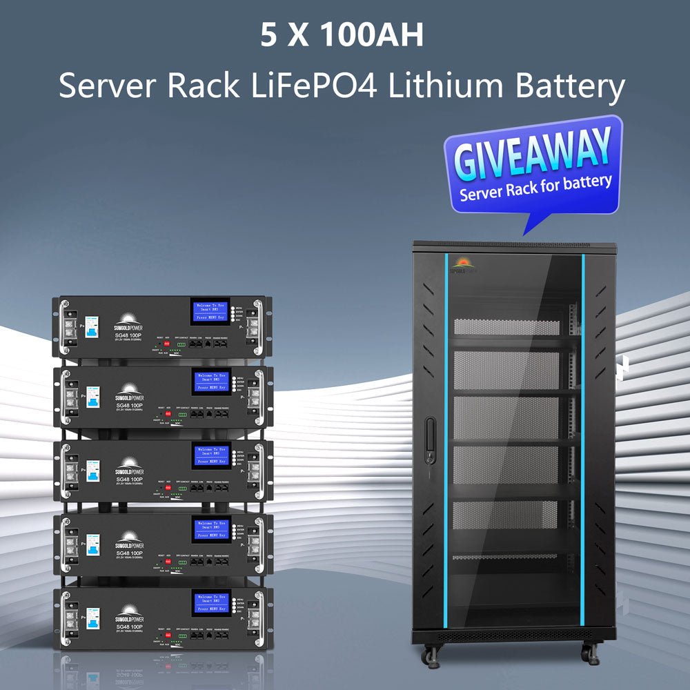 Alternate battery-capacity configuration graphic referencing the SG48200T battery option available alongside Sun Gold Power 10000W 48VDC 120V/240V LifePo4 25.6KWH Self-Heating Lithium Battery Off-Grid Solar Kit