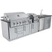 Angled close view of Sunstone Gulf Breeze 10ft Expansive Cabinet Island Package highlighting grill, burner, sink, and storage