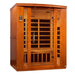 Angled from the left, Golden Designs Dynamic Bellagio 3 Person Low EMF Far Infrared Sauna shows its cedar side wall, glass front and carbon panels