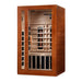 Angled from the left, Golden Designs Dynamic Cordoba 2 Person Full Spectrum Infrared Sauna shows its wood side wall, glass door and infrared panels