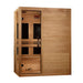 Angled from the left, Golden Designs Dynamic Toscana 3 Person Low EMF Far Infrared Sauna shows its hemlock side wall, glass door and carbon panels