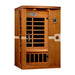 Angled from the left, Golden Designs Dynamic Venice 2 Person Low EMF Far Infrared Sauna shows its cedar side wall, glass door and exterior control panel