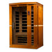 Angled from the left, Golden Designs Dynamic Vittoria 2 Person Low EMF Far Infrared Sauna shows its cedar side wall, glass door and carbon panels
