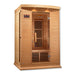 Angled from the left, Golden Designs Maxxus Toulose 2 Person Low EMF Far Infrared Sauna shows its hemlock side wall, bronze glass door and exterior control panel