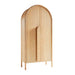 Angled front view of Crate & Barrel Annie 38" Natural Storage Cabinet with double doors and sculpted wood handle