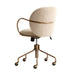 Angled front view of Crate & Barrel Luna Ivory Boucle Upholstered Office Chair with plush cushioning and rolling base