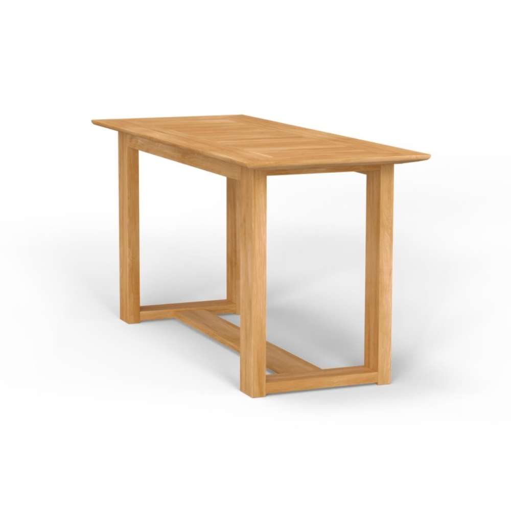 Angled studio view of Westminster Teak Horizon Teak Console Table shows its sleek rectangular top and geometric leg design in a clean, modern style