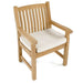 Angled top view of Westminster Teak Veranda Teak Armchair highlights its armrests, slatted back, and light-colored cushion on a clean white background