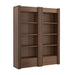 Angled view of Crate & Barrel Siena 68" Walnut Wood 4-Shelf Storage Bookcase with Drawer, Set of 2 featuring rich walnut wood grain and dual storage drawers