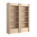 Angled view of Crate & Barrel Siena 68" Whitewash Wood 4-Shelf Storage Bookcase with Drawer, Set of 2 featuring eight open shelves and two storage drawers