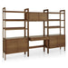 Angled view of Crate & Barrel Tate 108" Walnut Bookcase Desk with Outlet Set, highlighting spacious shelving, cabinet storage, and a built-in workspace