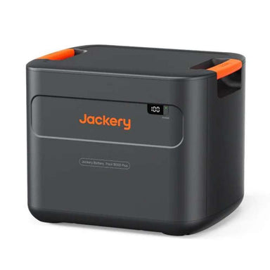 Angled view of Jackery Battery Pack 5000 Plus highlighting its portable design with built-in handles and front battery status display
