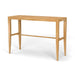 Angled view of Westminster Teak 5ft Laguna Teak Bar Table showing its slatted top and clean rectangular wooden frame