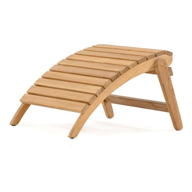 Angled view of Westminster Teak Adirondack Footrest with curved teak slats designed to comfortably support and elevate your feet