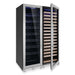 Angled view with one door open, revealing wooden wine shelves and beverage racks in KingsBottle Ultimate Wine & Beverage Upright Refrigerator Combo with Low-E Glass Door
