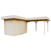 Angled view of the GardenHouse24 USA Carport Kampen 44 Garden Room showing both the side door and open carport structure