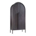 Angled front view of Crate & Barrel Annie 38" Charcoal Brown Storage Cabinet with double doors and a sculpted wood handle