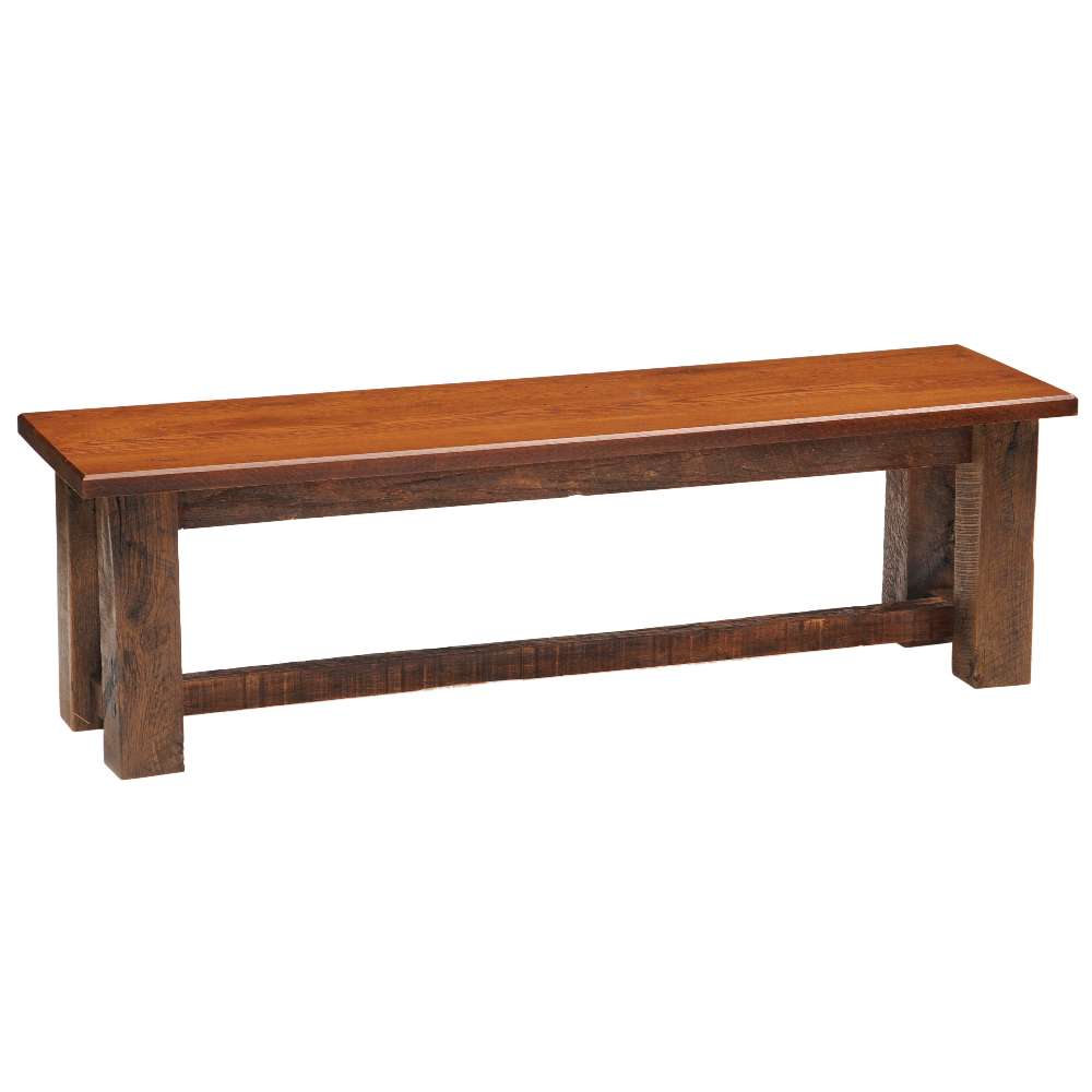 Antique Oak Fireside Lodge Barnwood 36-Inch Bench - Wood Seat is a light-brown wooden bench with a smooth top and thick rustic legs