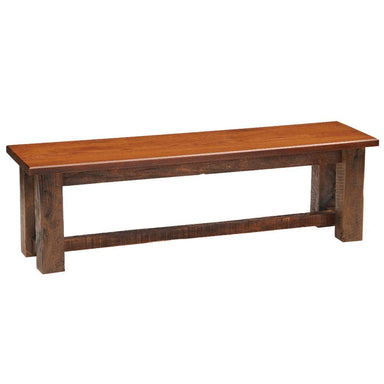 Antique Oak Fireside Lodge Barnwood 36-Inch Bench - Wood Seat is a light-brown wooden bench with a smooth top and thick rustic legs