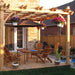A patio scene featuring the Outdoor Living Today Western Red Cedar Pergola & Canopy with wooden chairs and hanging flower pots