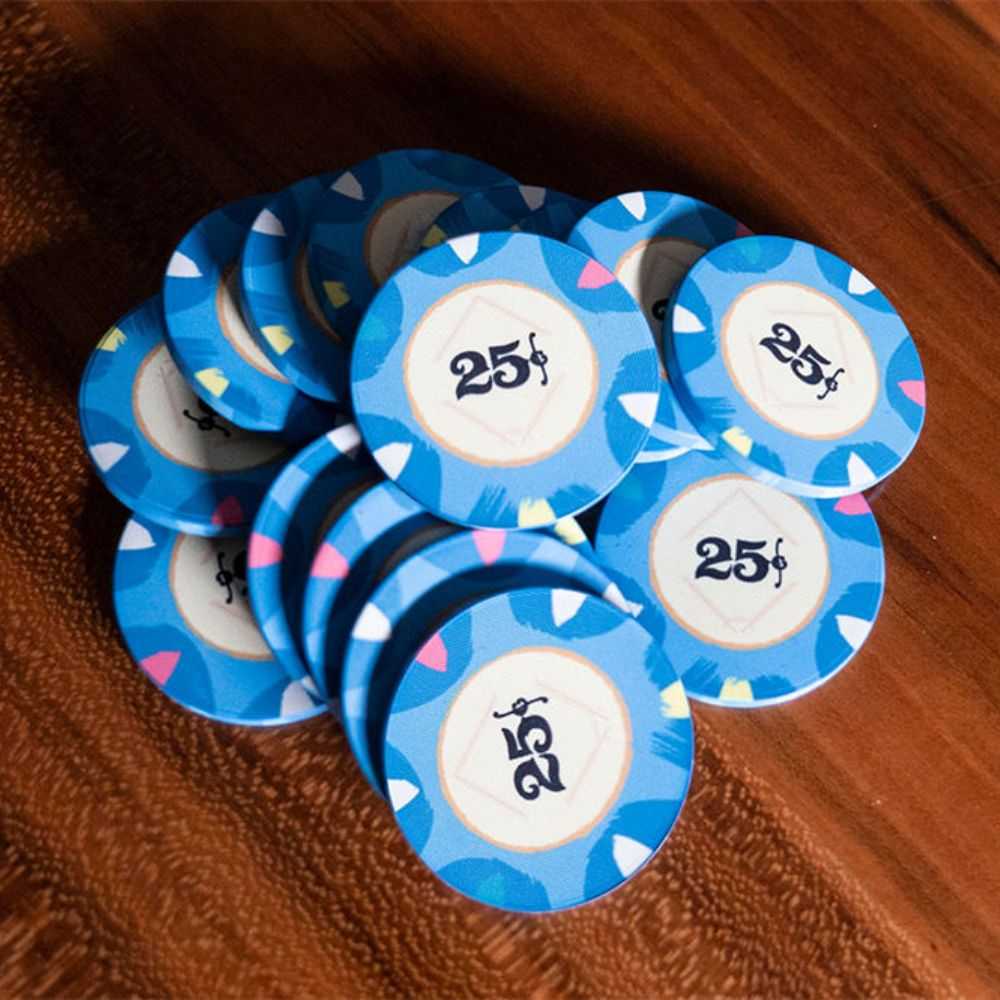 A pile of deep blue 25Cents BBO Poker Tables 500-Piece Classic Casino Poker Chips