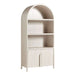 Arched Crate & Barrel Annie 38" Whitewashed Wood Storage Bookcase with Shelves featuring two display shelves and a double-door cabinet