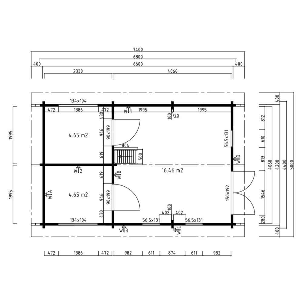 Architectural floor plan provides detailed room dimensions and door placements for the GardenHouse24 USA Farum 70 Garden Room